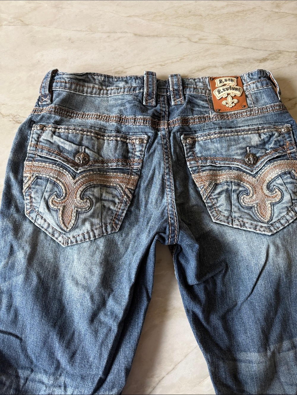Straight Fit Men's Rock Revival Denim Jeans with Embroidered Back Pockets